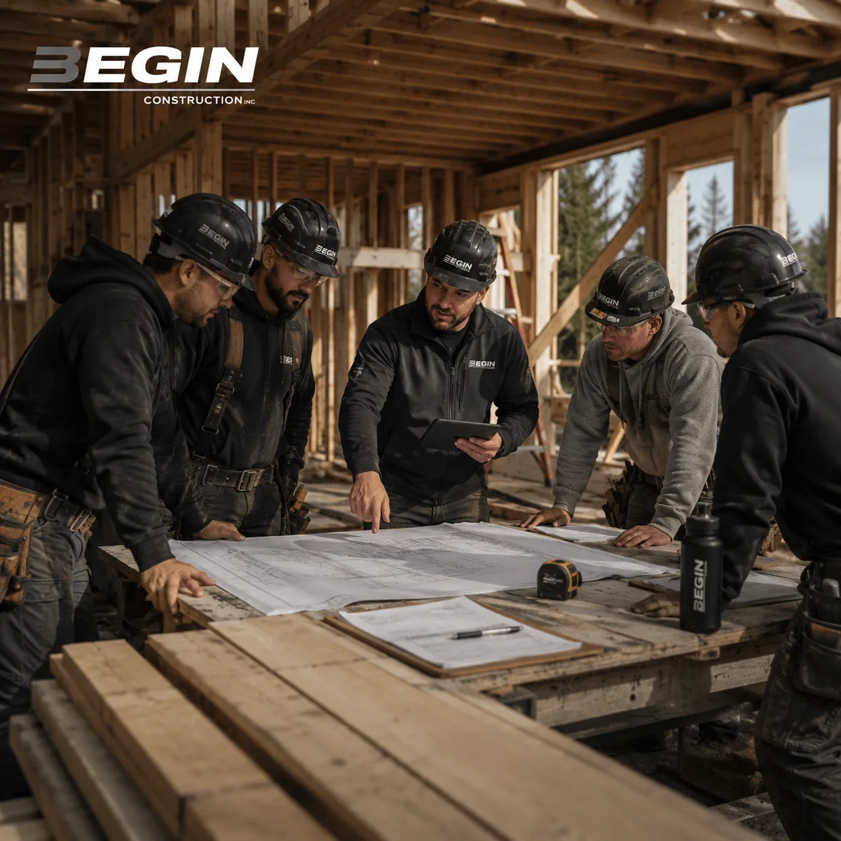 Équipe de BEGIN Construction coordonnant les travaux sur le chantier
